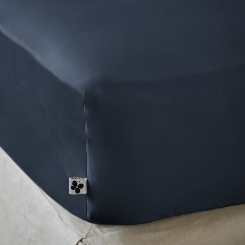 Drap Housse 140 X 190 Cm En Satin De Bambou – Salomé Bleu Nuit – Bonnet 30 Cm :