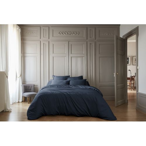 Drap Housse 140 X 190 Cm En Satin De Bambou – Salomé Bleu Nuit – Bonnet 30 Cm :