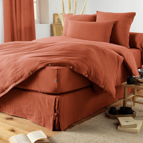 Drap-housse 200 X 200 Cm – Double Gaze De Coton 125 G/m² – Gaïa Terracotta
