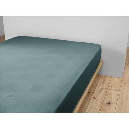 Drap-housse 200 X 200 Cm – Double Gaze De Coton 125 G/m² – Gaïa Bleu Canard
