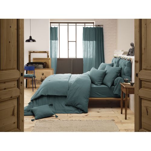 Drap-housse 200 X 200 Cm – Double Gaze De Coton 125 G/m² – Gaïa Bleu Canard