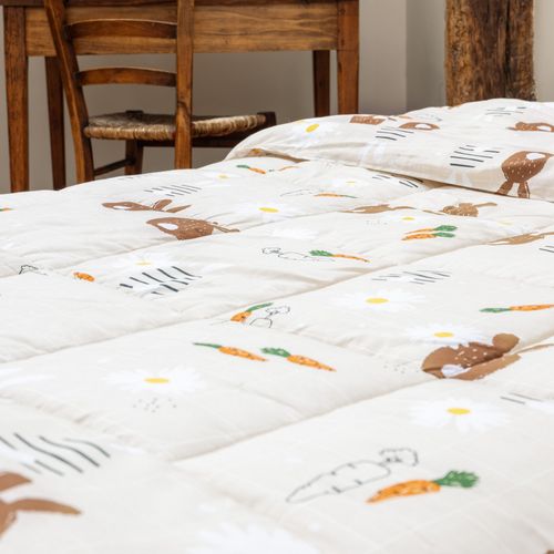 Couette Imprimée 220x240 Cm Avec Taies Coton Pompon