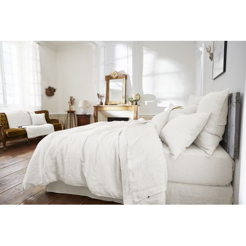 Drap Housse 160 X 200 Cm – Lin Lavé Français Luxe Soline – Blanc
