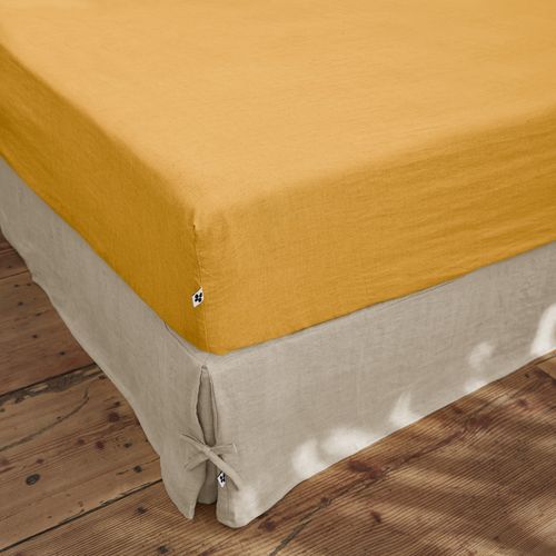Drap Housse 160 X 200 Cm – Lin Lavé Français Luxe Soline – Miel