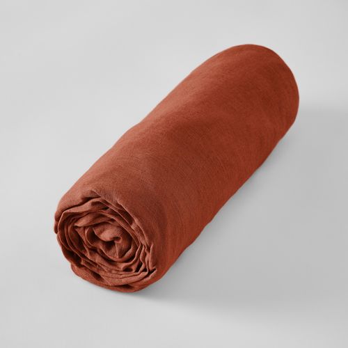 Drap Housse 160 X 200 Cm – Lin Lavé Français Luxe Soline – Paprika