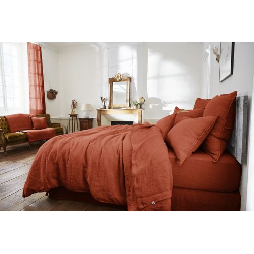Drap Housse 160 X 200 Cm – Lin Lavé Français Luxe Soline – Paprika