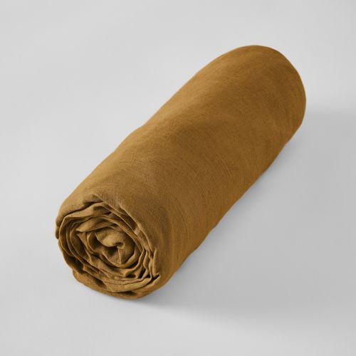 Drap Housse 160 X 200 Cm – Lin Lavé Français Luxe Soline – Caramel