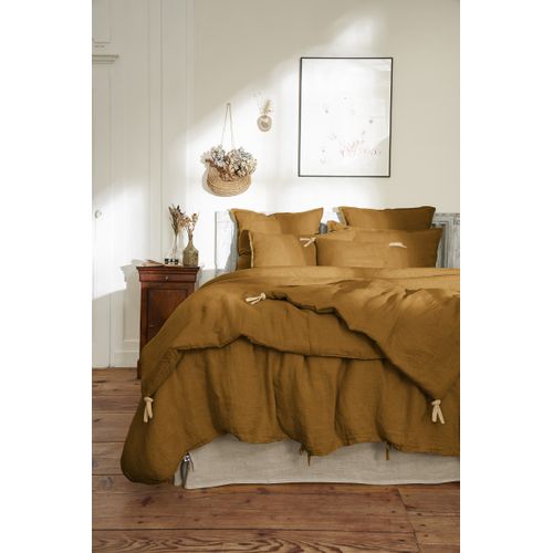 Drap Housse 160 X 200 Cm – Lin Lavé Français Luxe Soline – Caramel