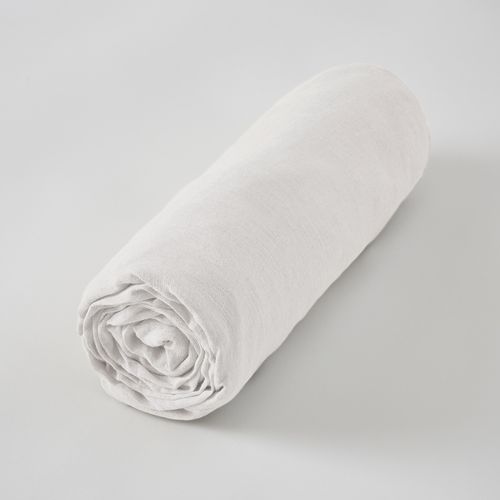 Drap Housse 140 X 190 Cm – Lin Lavé Français Luxe Soline – Blanc