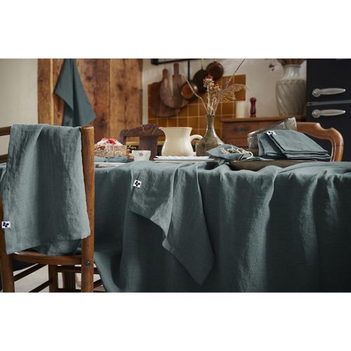 Nappe Rectangle 170 X 350 Cm Lin Lavé Soline Ardoise Gris Foncé