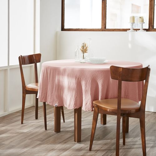 Nappe Ronde 180 Cm – Double Gaze De Coton – Gaïa Rose Pêche