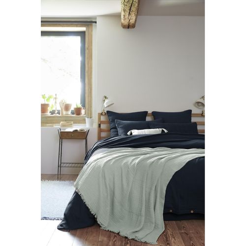 Plaid à Franges 180 X 220 Cm En Gaze De Coton Unie – Gaïa Eucalyptus