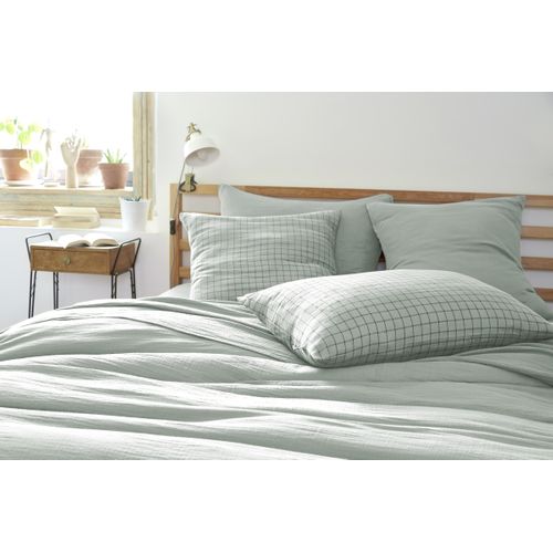 Taie D’oreiller 60 X 60 Cm – Gaze De Coton Tissée – Gaïa Mix – Petits Carreaux Eucalyptus