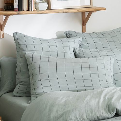 Taie D’oreiller 50 X 70 Cm – Double Gaze De Coton Tissée-teinte Gaïa Match – Eucalyptus