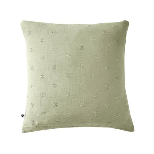 Taie D’oreiller Brodée 60 X 60 Cm – Gaze De Coton – Gaïa Boho Eucalyptus