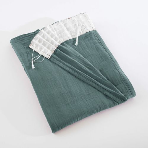 Rideau Galon Fronceur 140 X 240 Cm – Double Gaze De Coton Gaïa Bleu Canard