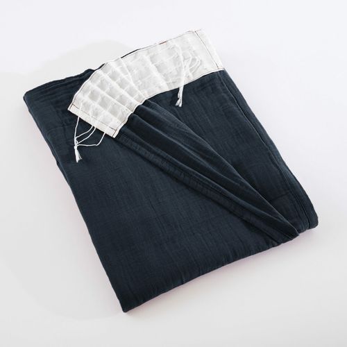 Rideau Galon Fronceur 140 X 240 Cm - Double Gaze De Coton - Uni Gaïa Minuit