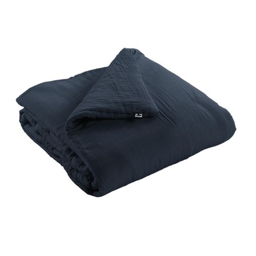 Édredon 180 X 240 Cm - Double Gaze De Coton 125 Gr/m² - Uni Gaïa Bleu Marine