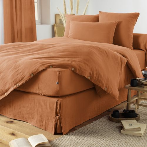 Drap-housse 140 X 190 Cm – Double Gaze De Coton 125 G/m² – Gaïa Abricot