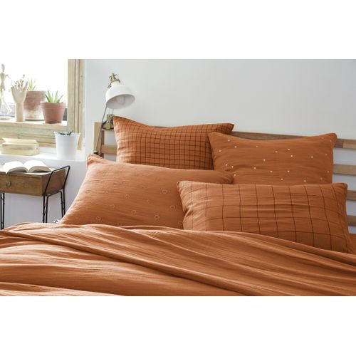 Taie D’oreiller Brodée 50 X 70 Cm – Gaze De Coton – Gaïa Boho Abricot