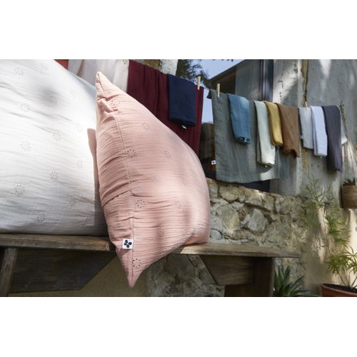 Taie D’oreiller Brodée 50 X 70 Cm – Gaze De Coton – Gaïa Boho Abricot