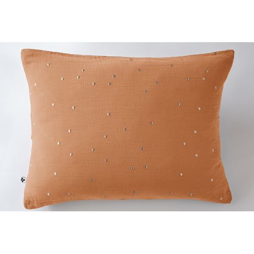 Taie D’oreiller 50 X 70 Cm – Gaze De Coton Brodée Fil Or – Gaïa Chic Abricot