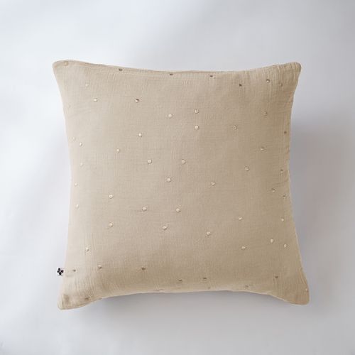 Taie D’oreiller 60 X 60 Cm – Gaze De Coton Brodée Fil Or – Gaïa Chic Ficelle
