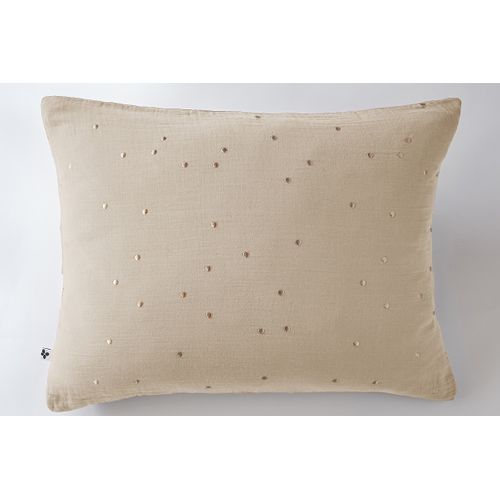 Taie D’oreiller 50 X 70 Cm – Gaze De Coton Brodée Fil Or – Gaïa Chic Ficelle