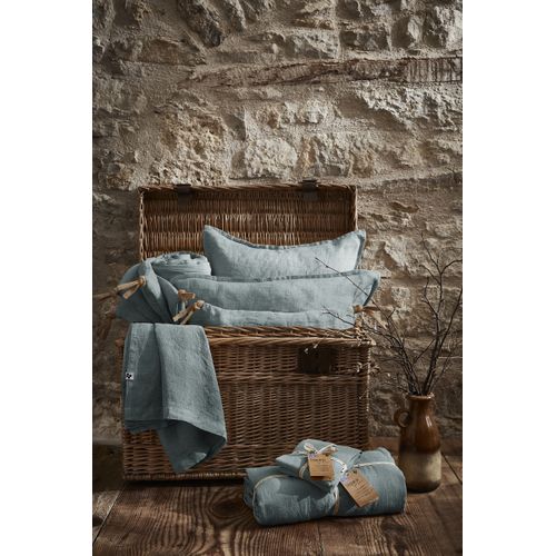 Taie D’oreiller 80 X 80 Cm – Lin Lavé Français Soline Azur