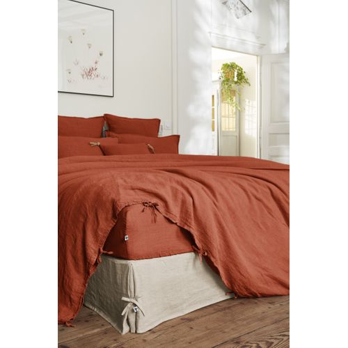 Drap Housse 90 X 190 Cm – Lin Lavé Français Luxe Soline – Paprika