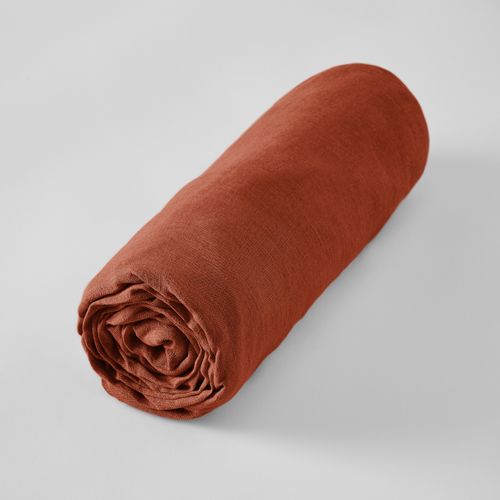 Drap Housse 90 X 190 Cm – Lin Lavé Français Luxe Soline – Paprika