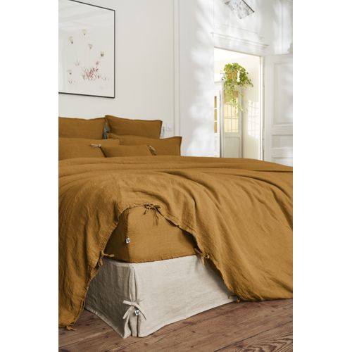 Drap Housse 90 X 190 Cm – Lin Lavé Français Luxe Soline – Caramel