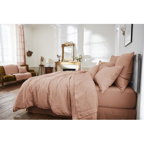 Drap Housse 90 X 190 Cm – Lin Lavé Français Luxe Soline – Vieux Rose