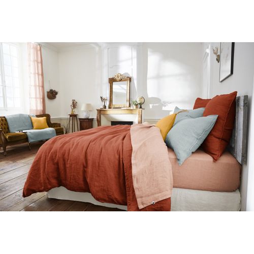 Drap Housse 90 X 190 Cm – Lin Lavé Français Luxe Soline – Vieux Rose