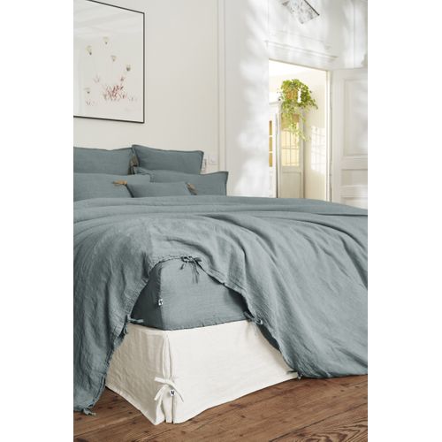 Drap Housse 90 X 190 Cm – Lin Lavé Français Luxe Soline – Azur