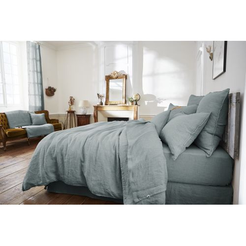 Drap Housse 90 X 190 Cm – Lin Lavé Français Luxe Soline – Azur