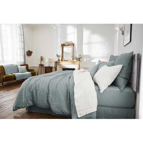 Drap Housse 90 X 190 Cm – Lin Lavé Français Luxe Soline – Azur