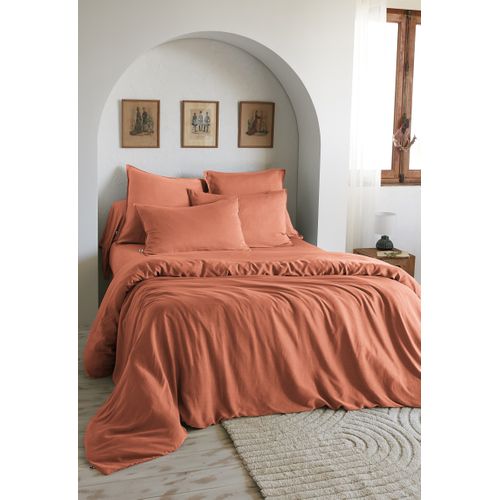 Drap-housse 90 X 190 Cm – Lyocell Uni Lysandre – Terracotta – Bonnet 30 Cm