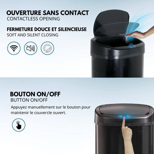 Poubelle Majestic Noir Inox 58l