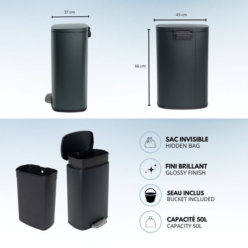 Poubelle De Cuisine à Pédale Admiral Gris Acier Inoxydable 50l