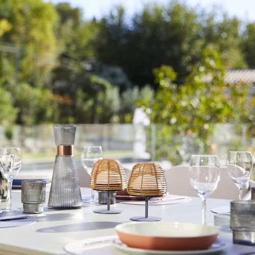 Set De 2 Lampes De Table Bohème Boheme Bois Poly Rotin H16cm