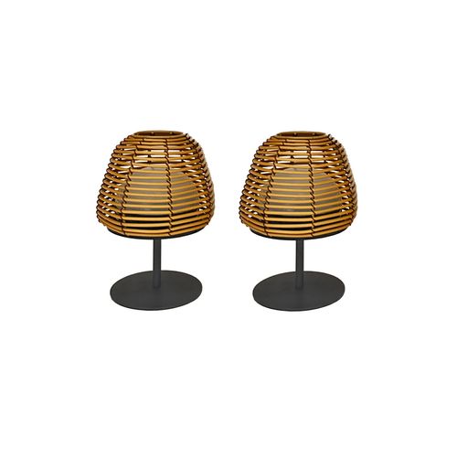 Set De 2 Lampes De Table Bohème Boheme Bois Poly Rotin H16cm