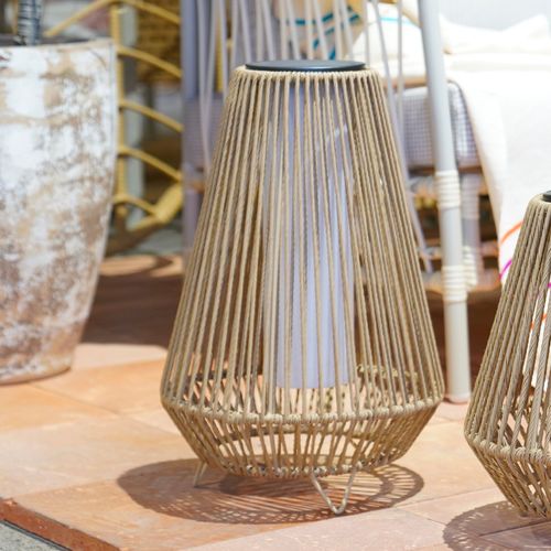 Lanterne Solaire Salomea Beige Rotin 30 X 30 X H 47cm