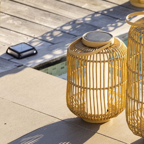 Lanterne Solaire Mariel Marron Rotin 27x27x H40cm