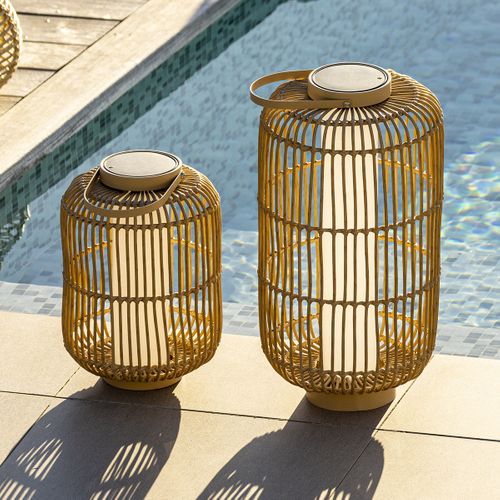 Lanterne Solaire Mariel Marron Rotin 31x31x H60cm