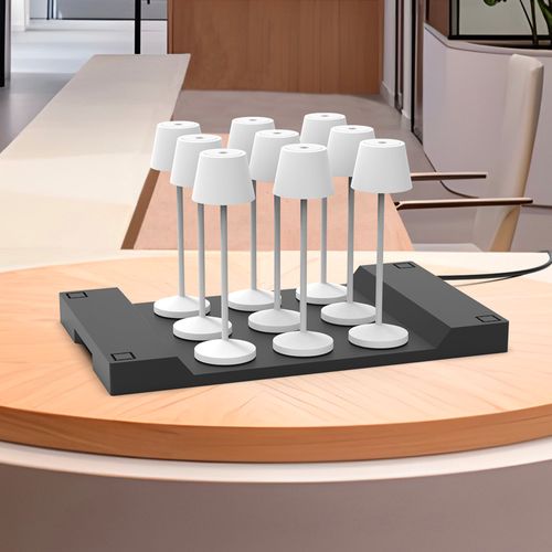 9 Lampes De Table Emily Blanc + Base De Chargement