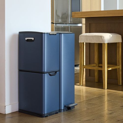 Poubelle De Cuisine Tri Sélectif Haja Gris Acier Inoxydable 60l