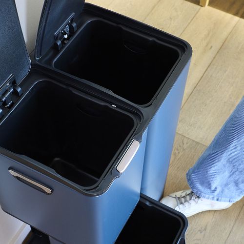 Poubelle De Cuisine Tri Sélectif Haja Gris Acier Inoxydable 60l