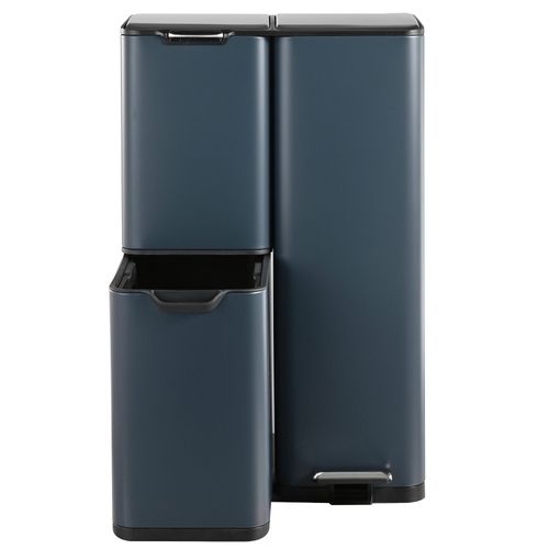 Poubelle De Cuisine Tri Sélectif Haja Gris Acier Inoxydable 60l