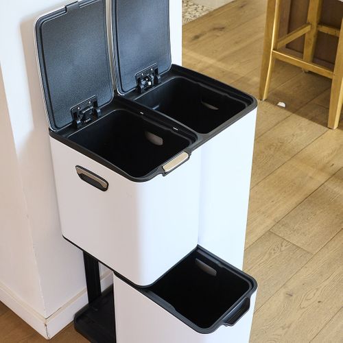 Poubelle De Cuisine Tri Sélectif Haja Blanc Acier Inoxydable 60l
